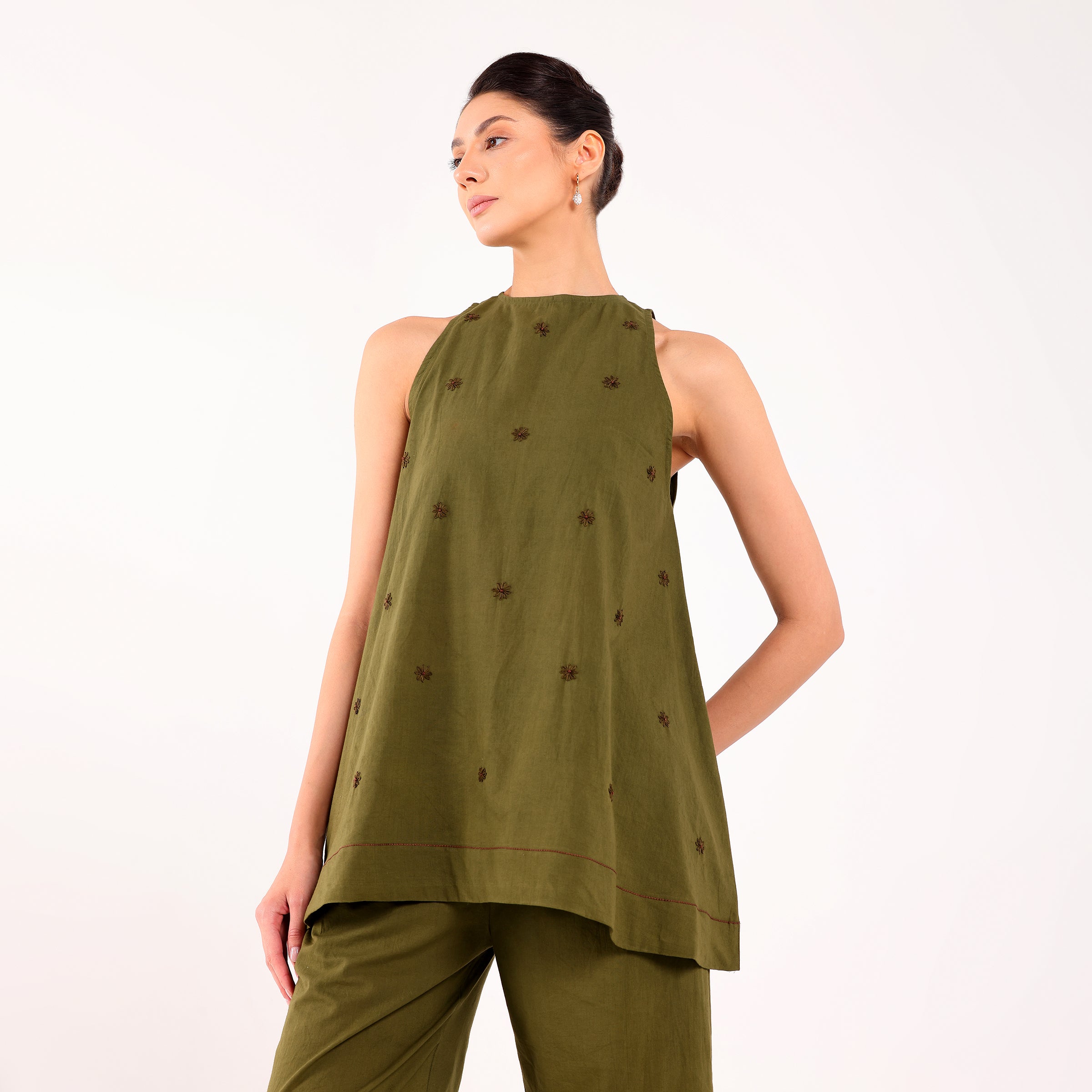 Sukoon- Flower Embroidered Coord Set Olive