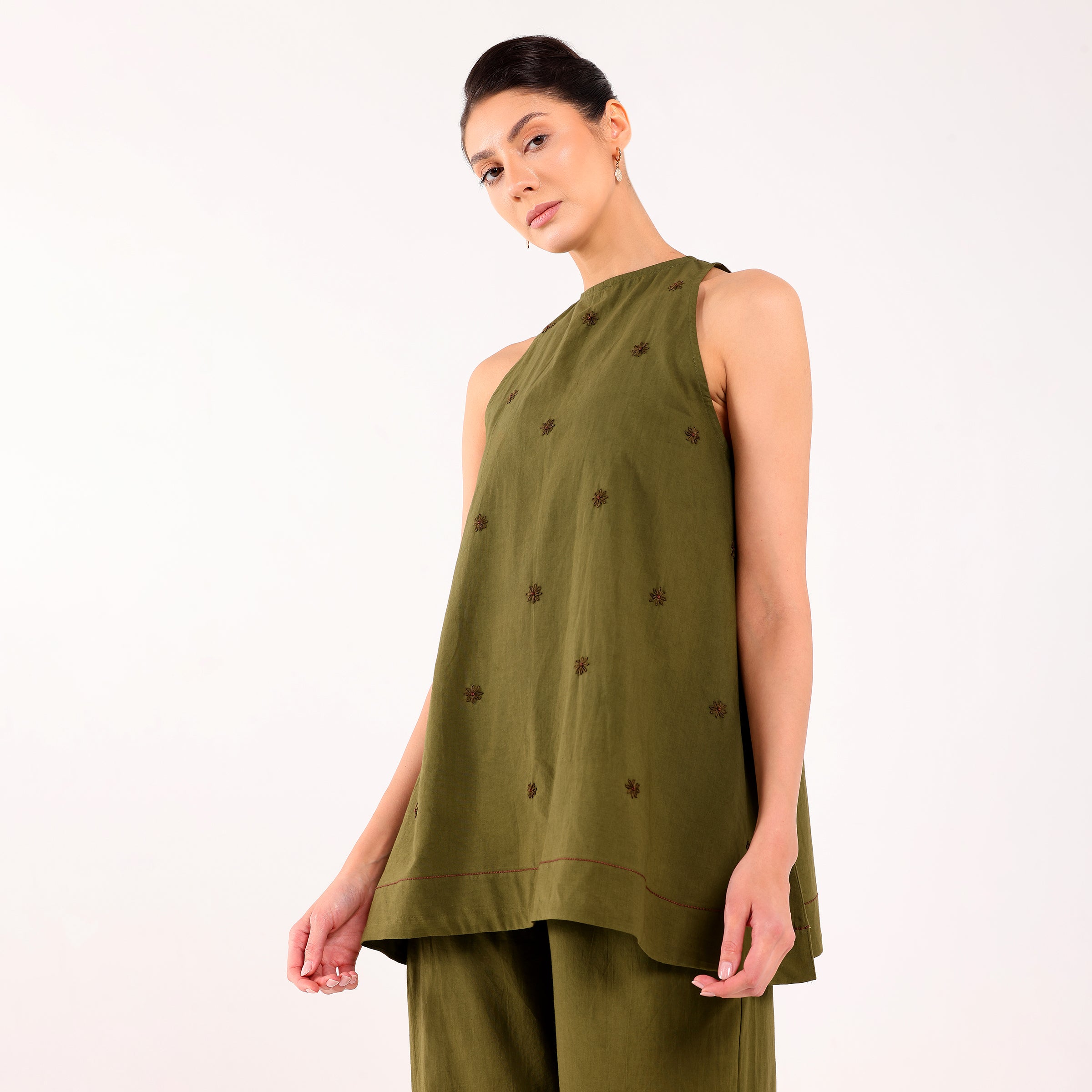 Sukoon- Flower Embroidered Coord Set Olive