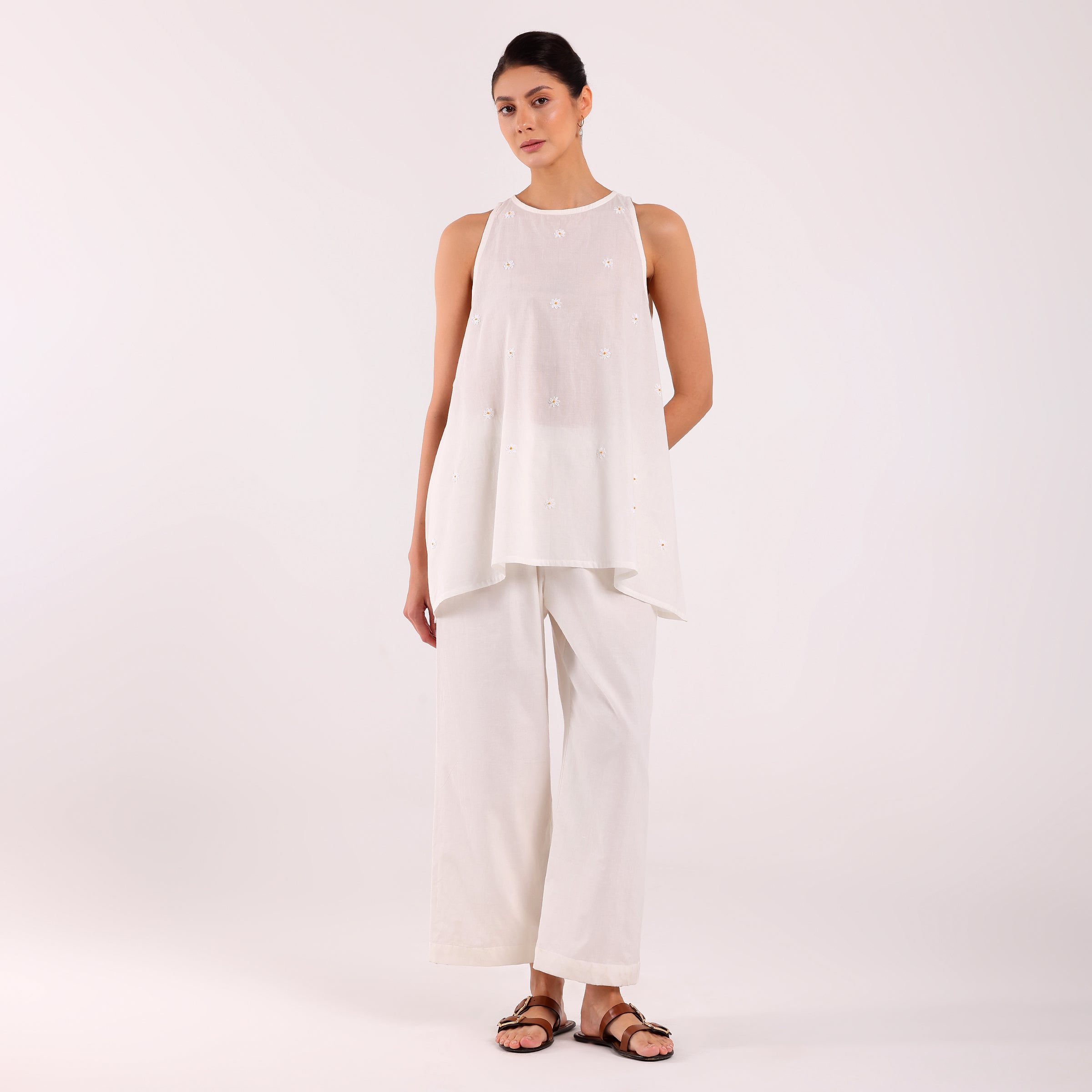 Sukoon- Flower Embroidered Coord Set White