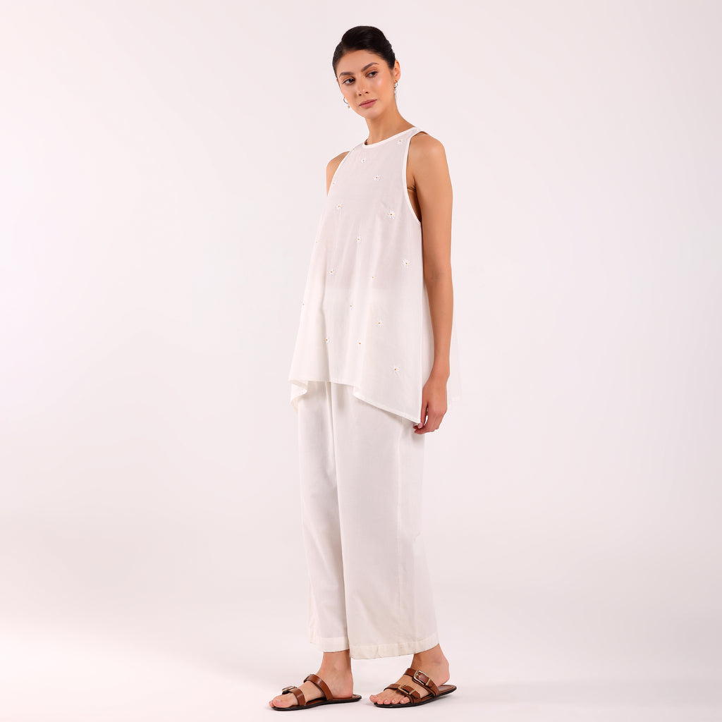 Sukoon- Flower Embroidered Coord Set White