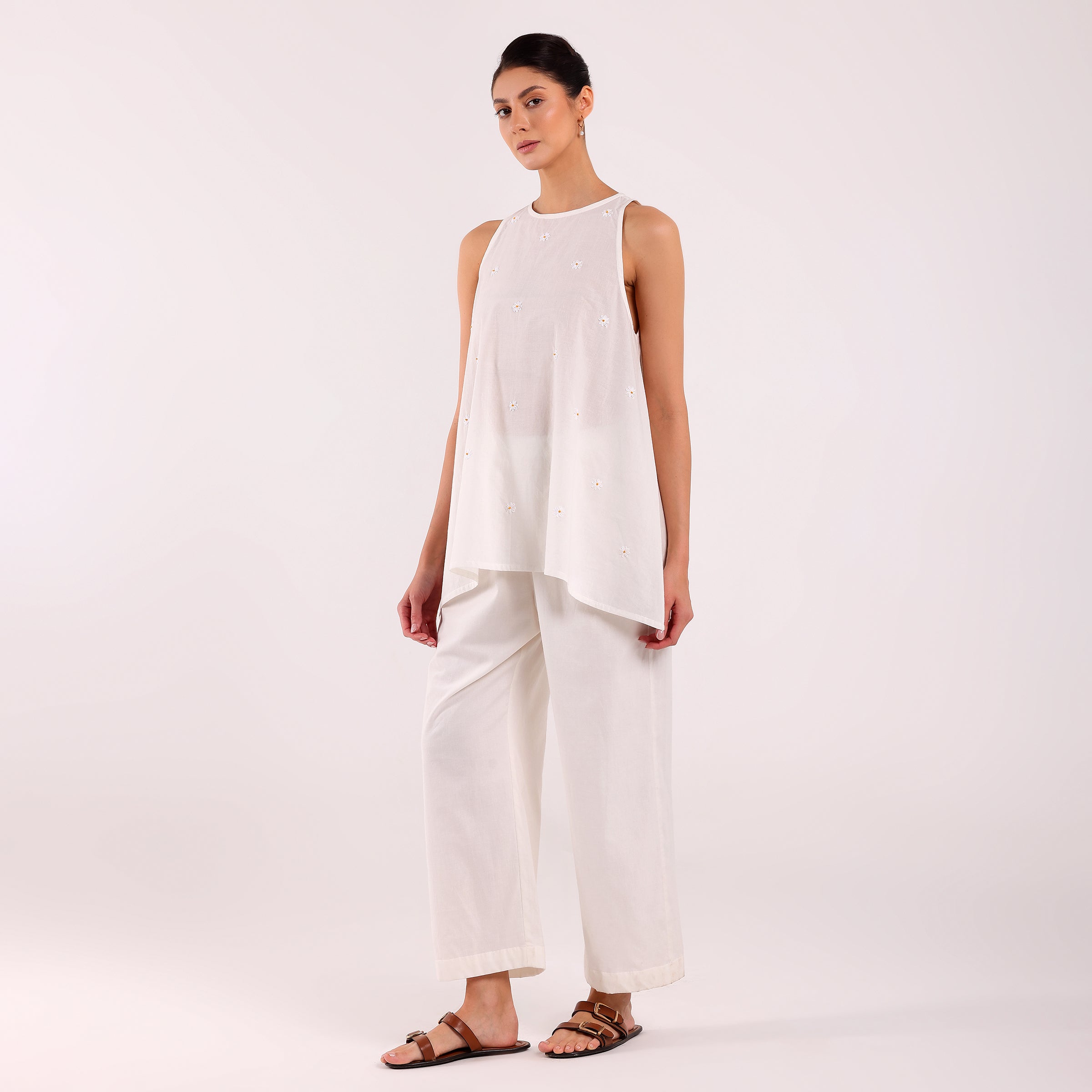 Sukoon- Flower Embroidered Coord Set White