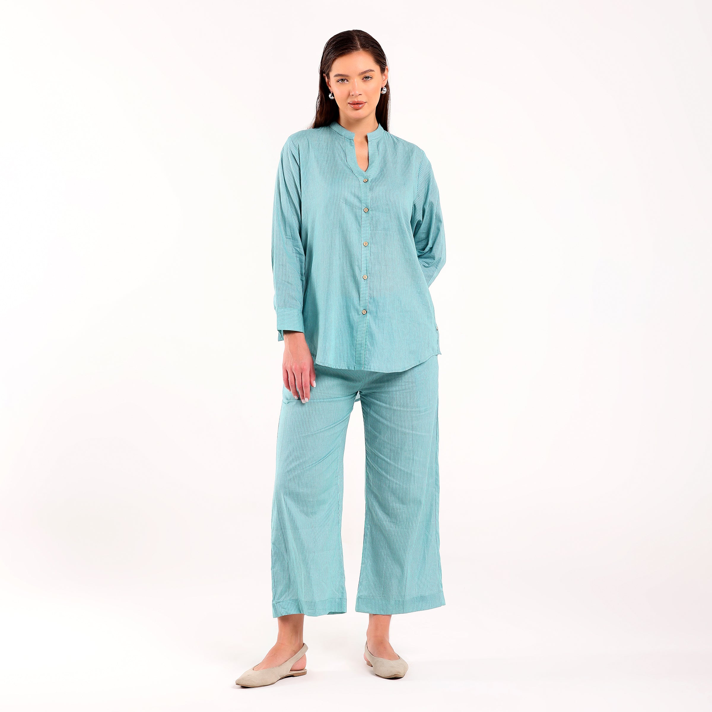 Sukoon- Side Button Coord Set Turquoise