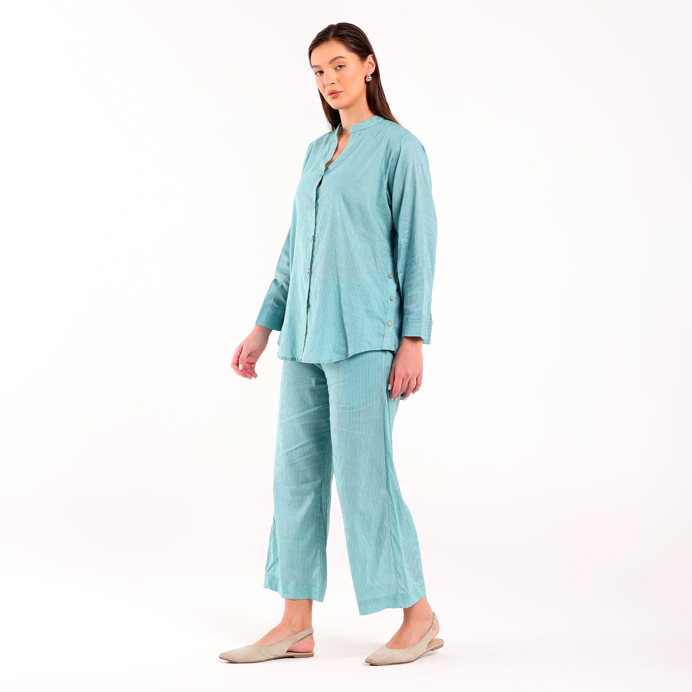 Sukoon- Side Button Coord Set Turquoise