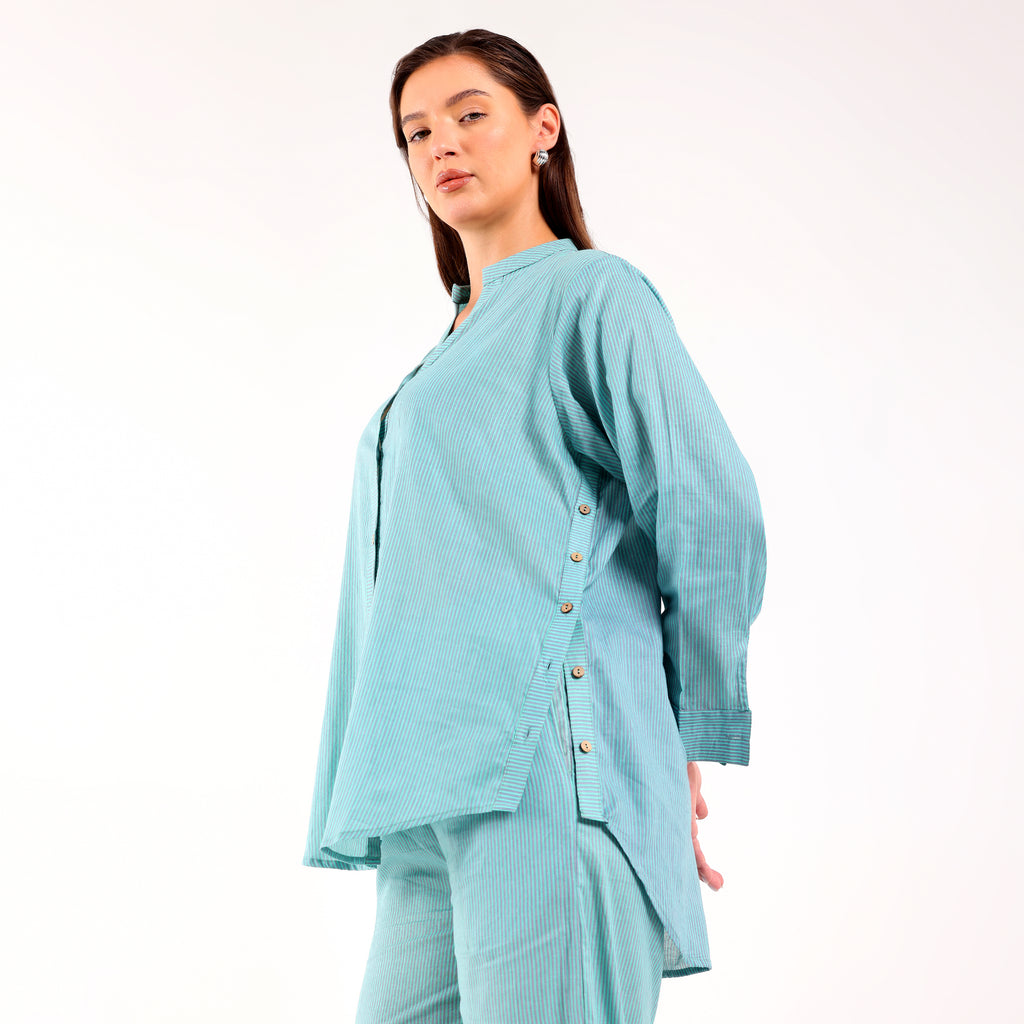 Sukoon- Side Button Coord Set Turquoise