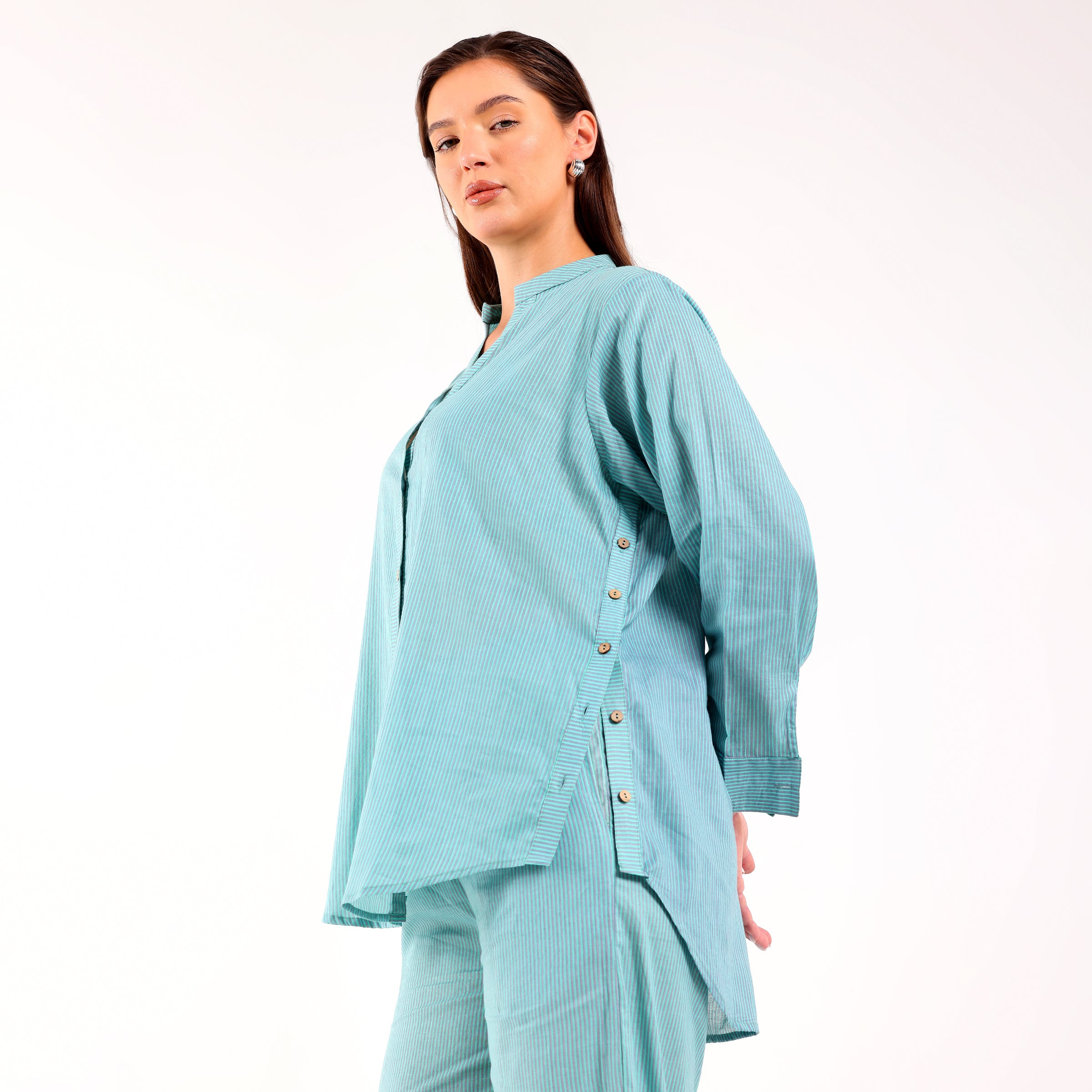 Sukoon- Side Button Coord Set Turquoise