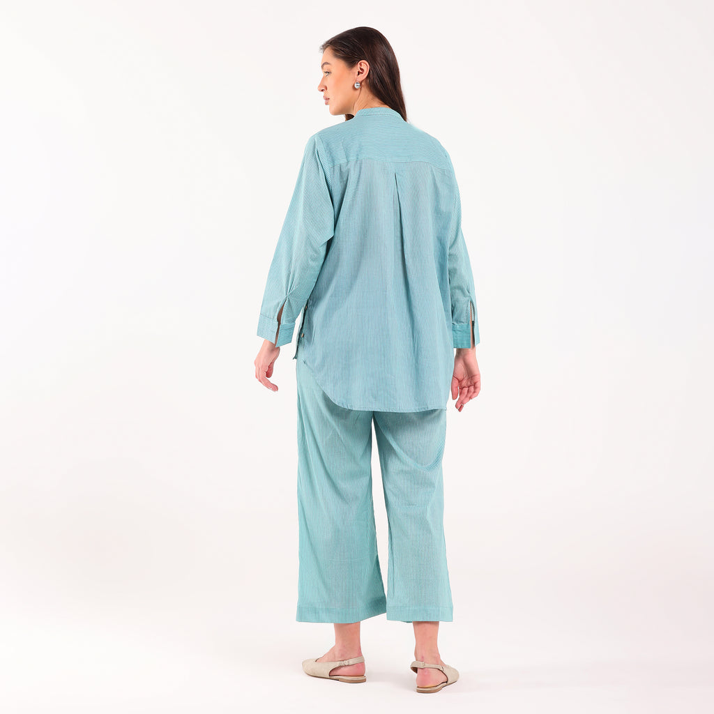 Sukoon- Side Button Coord Set Turquoise