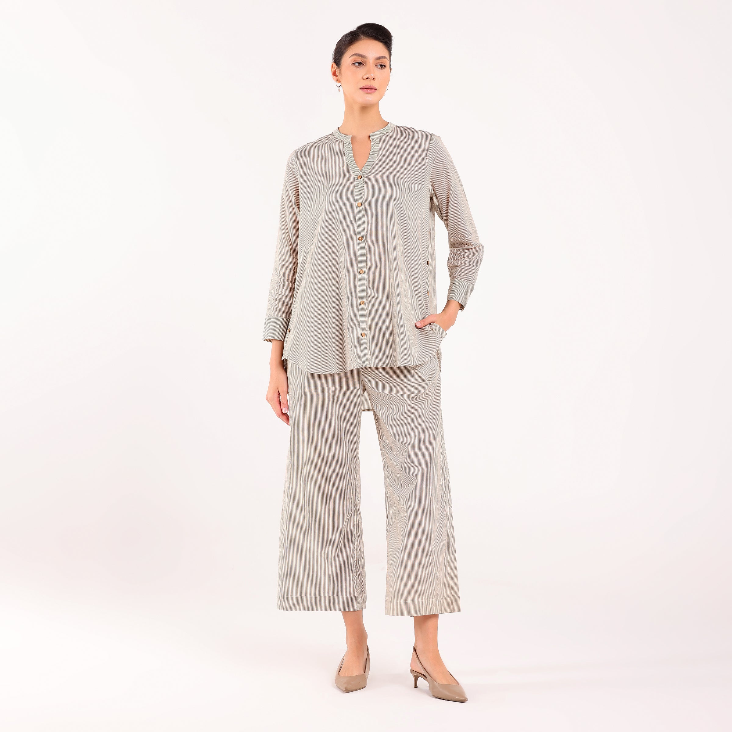 Sukoon- Side Button Coord Set Beige