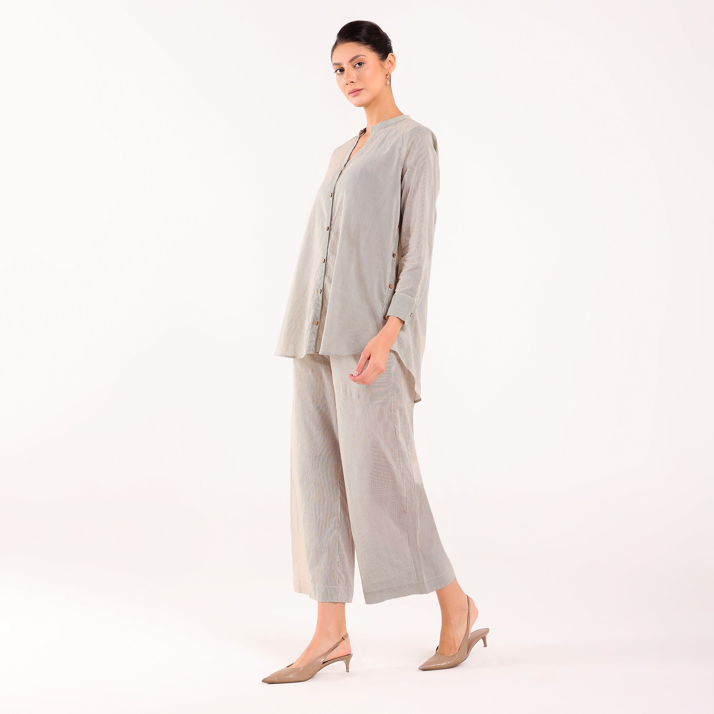 Sukoon- Side Button Coord Set Beige