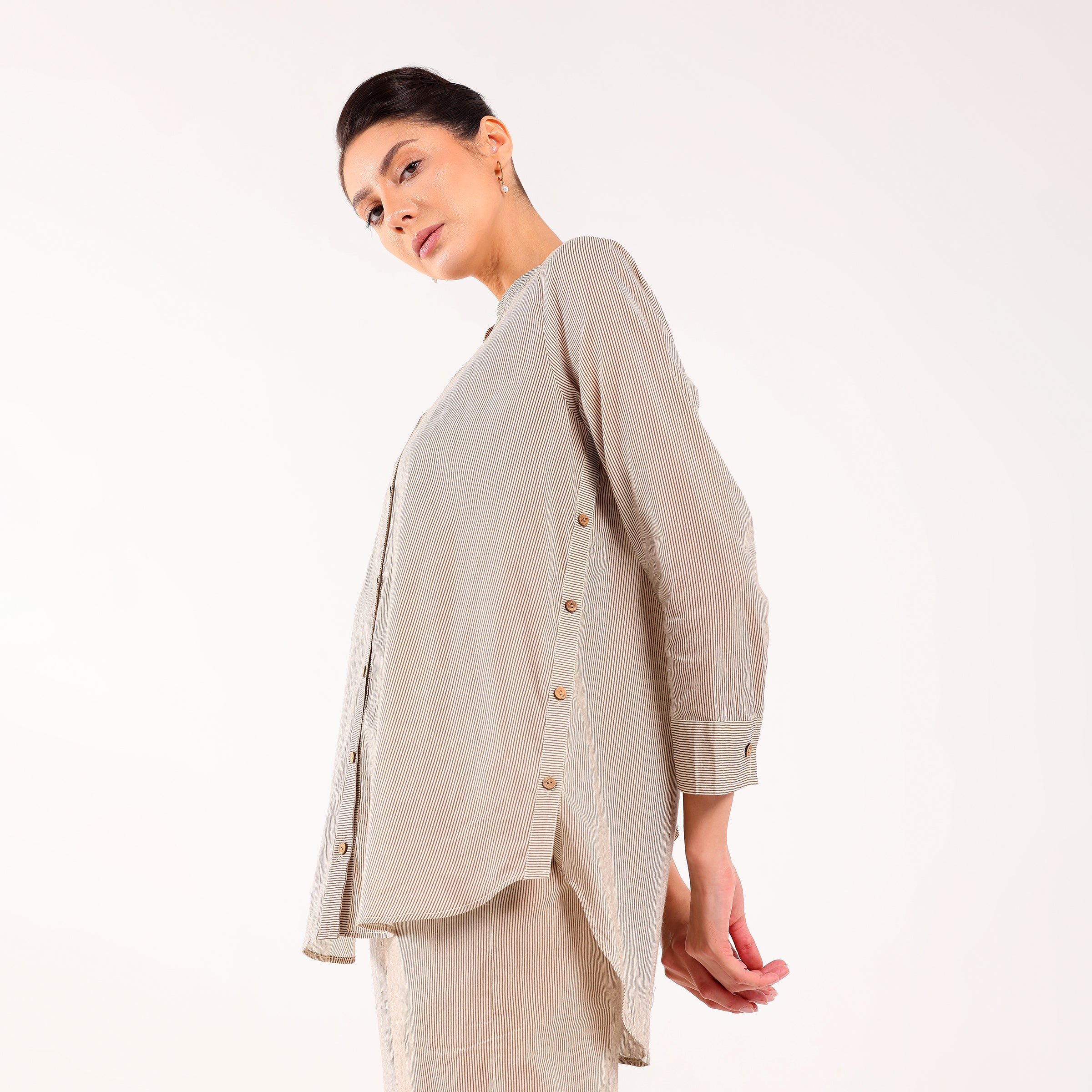 Sukoon- Side Button Coord Set Beige