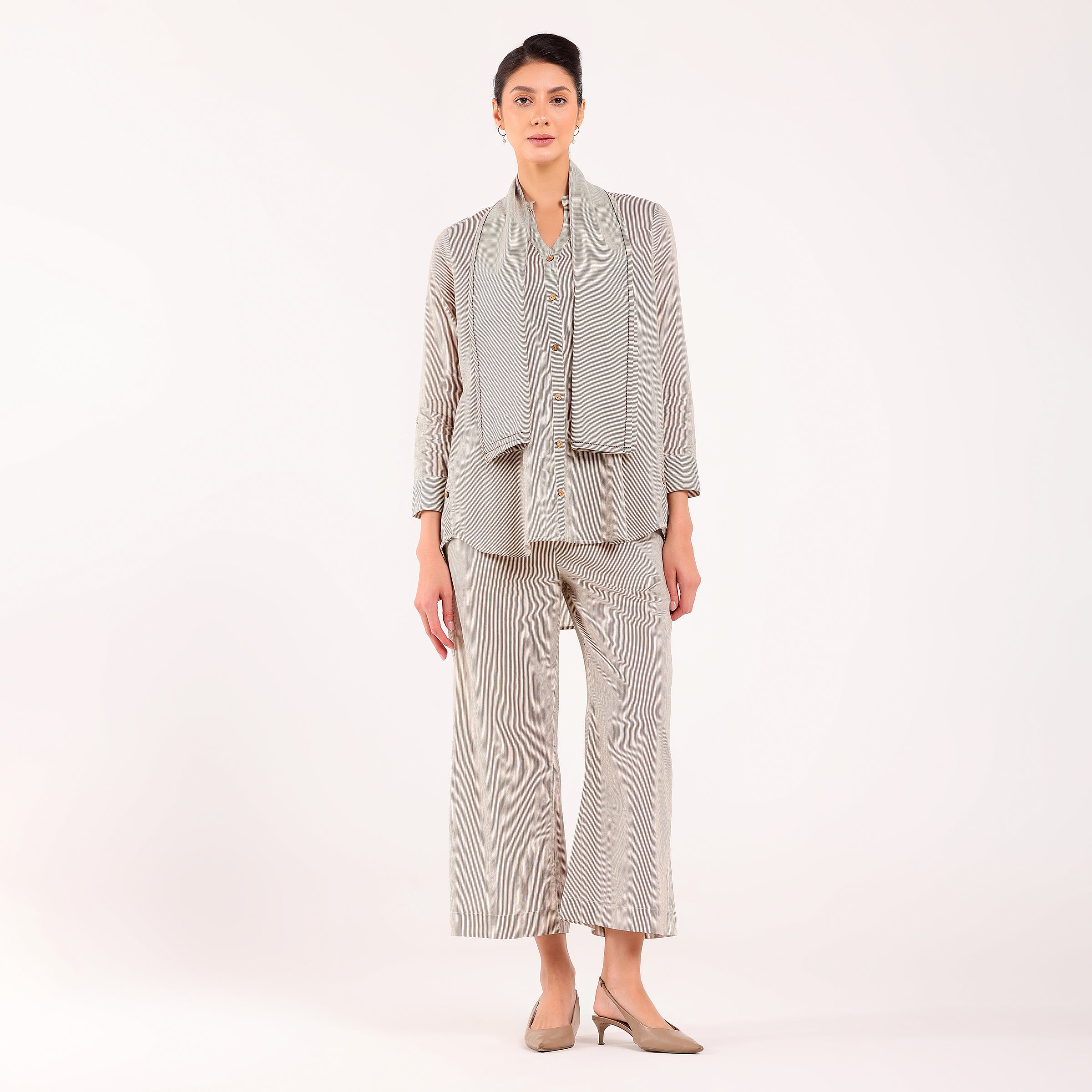 Sukoon- Side Button Coord Set Beige