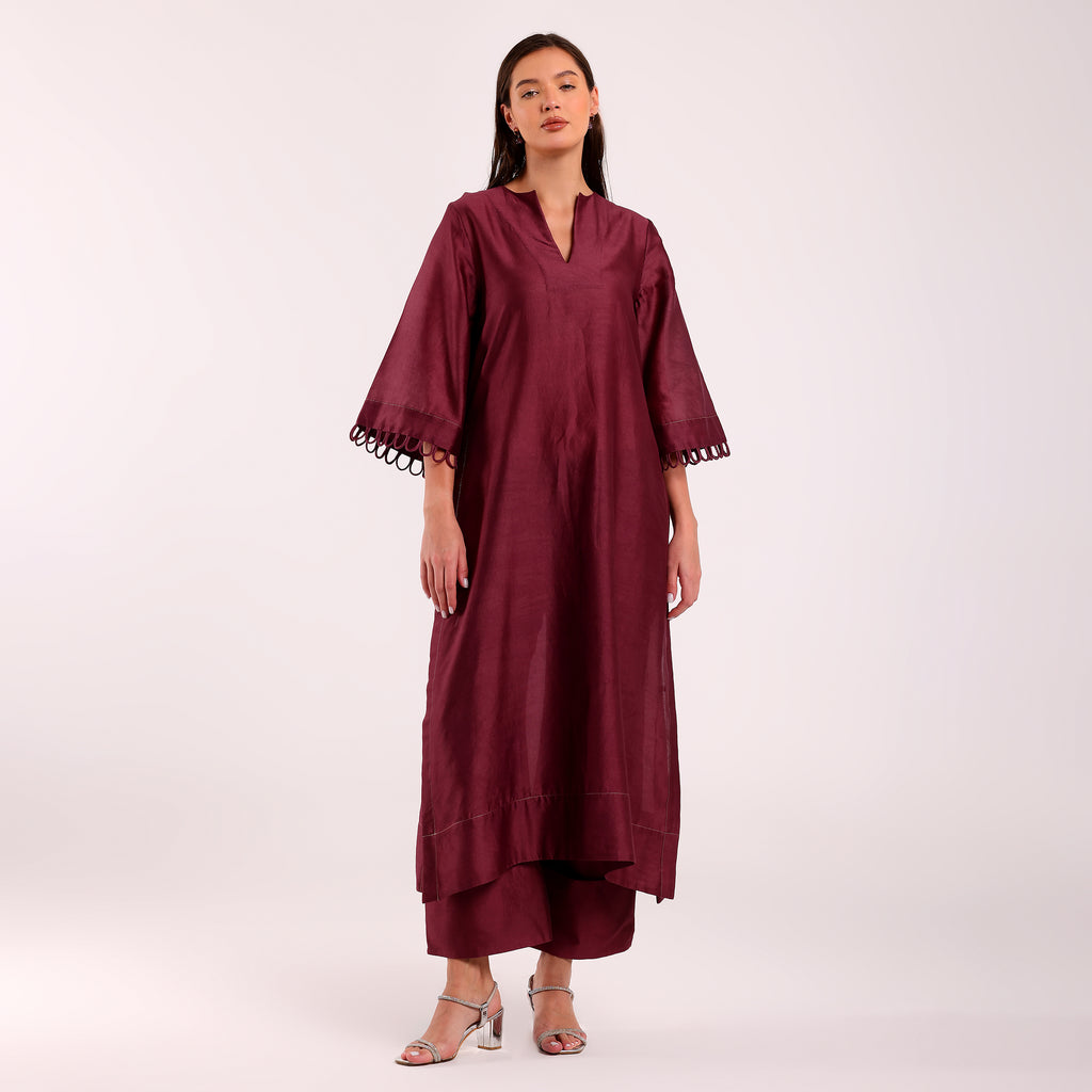 The Silk Edit- Long Kurta Set- Magenta