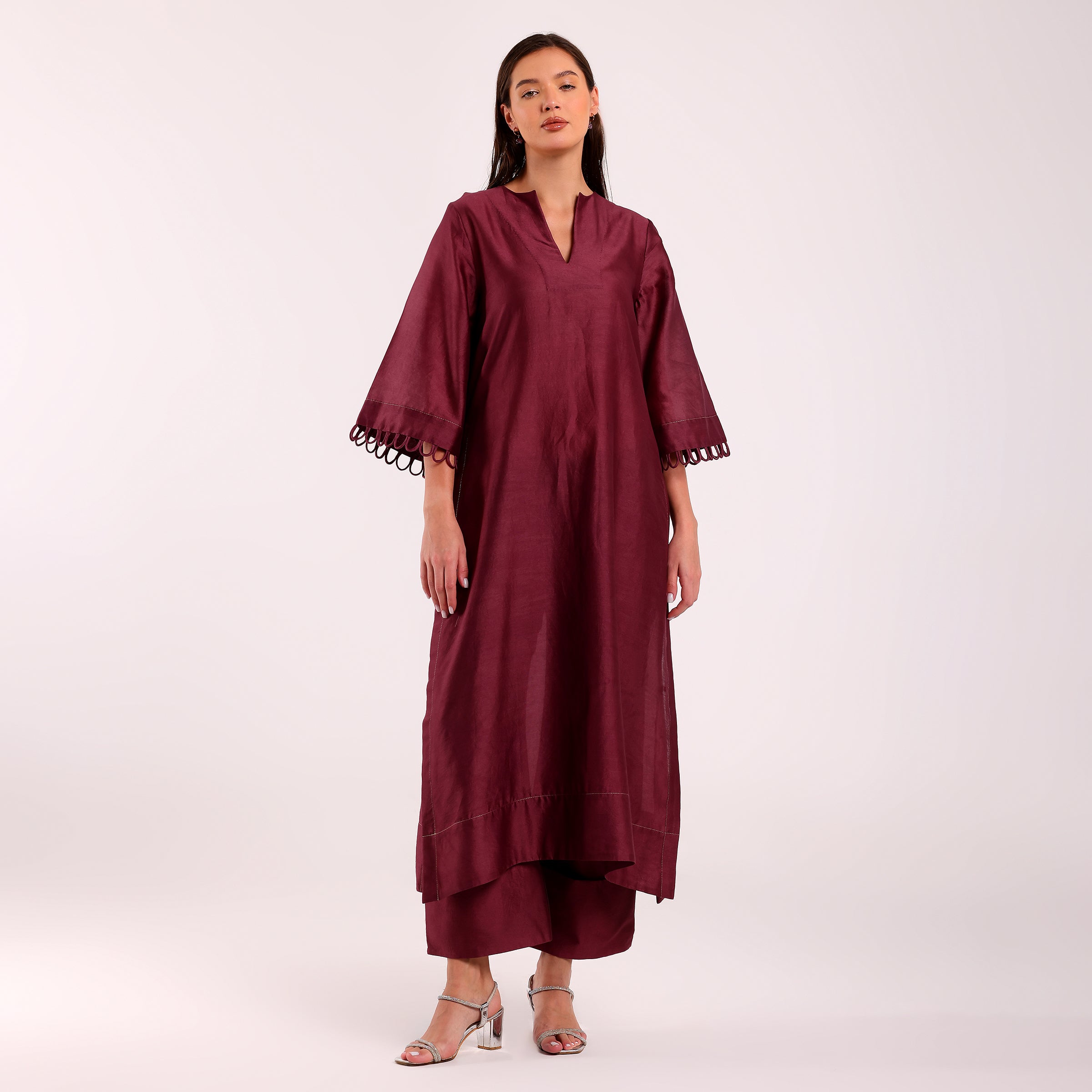 The Silk Edit- Long Kurta Set- Magenta