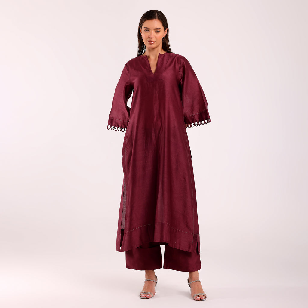 The Silk Edit- Long Kurta Set- Magenta