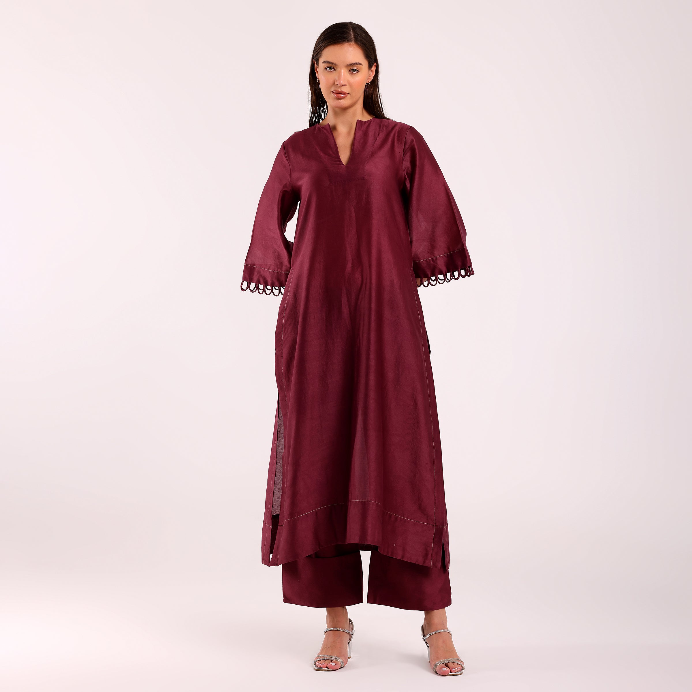The Silk Edit- Long Kurta Set- Magenta