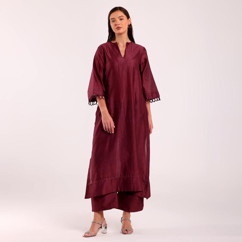 The Silk Edit- Long Kurta Set- Magenta
