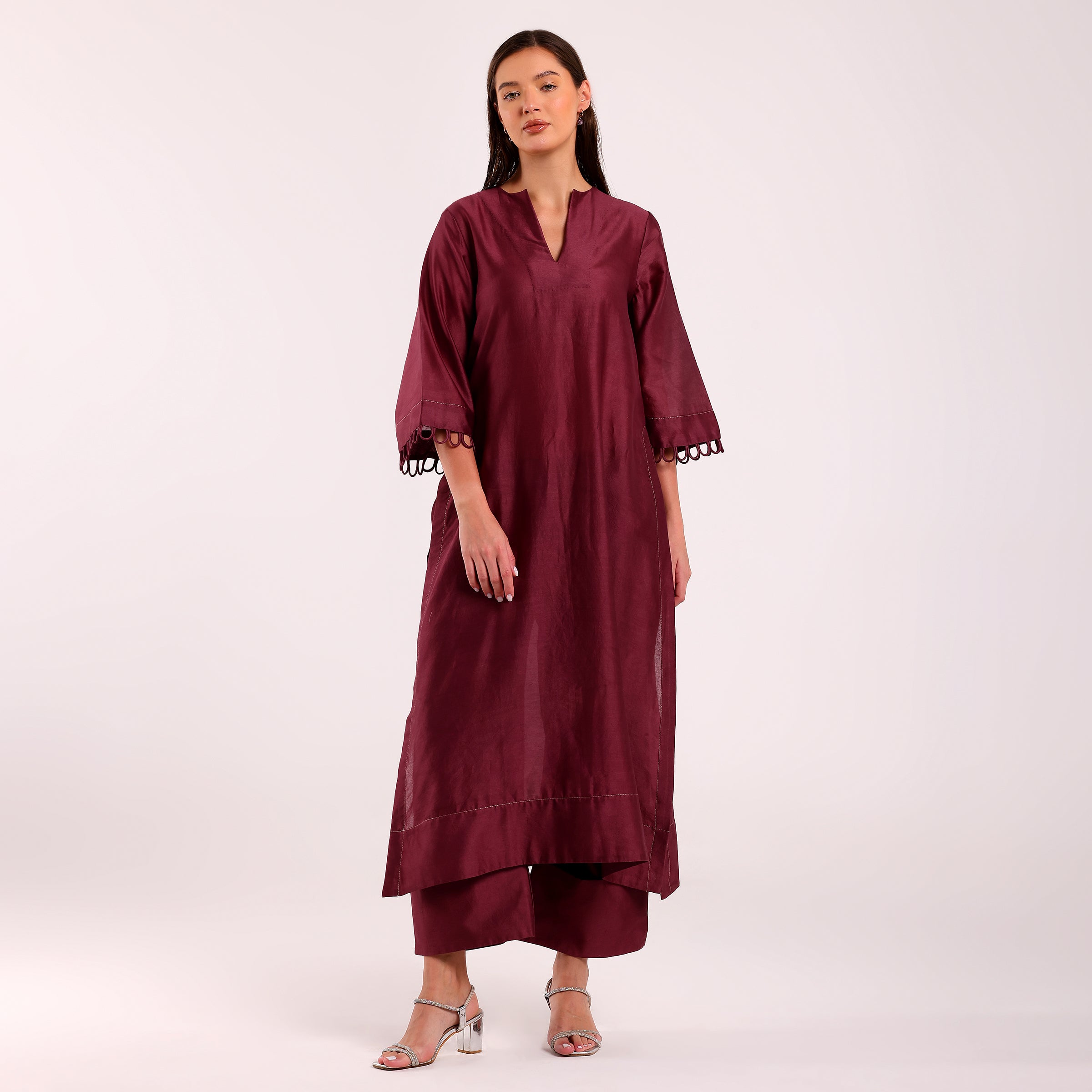 The Silk Edit- Long Kurta Set- Magenta