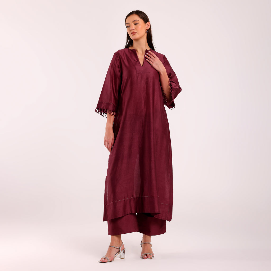 The Silk Edit- Long Kurta Set- Magenta