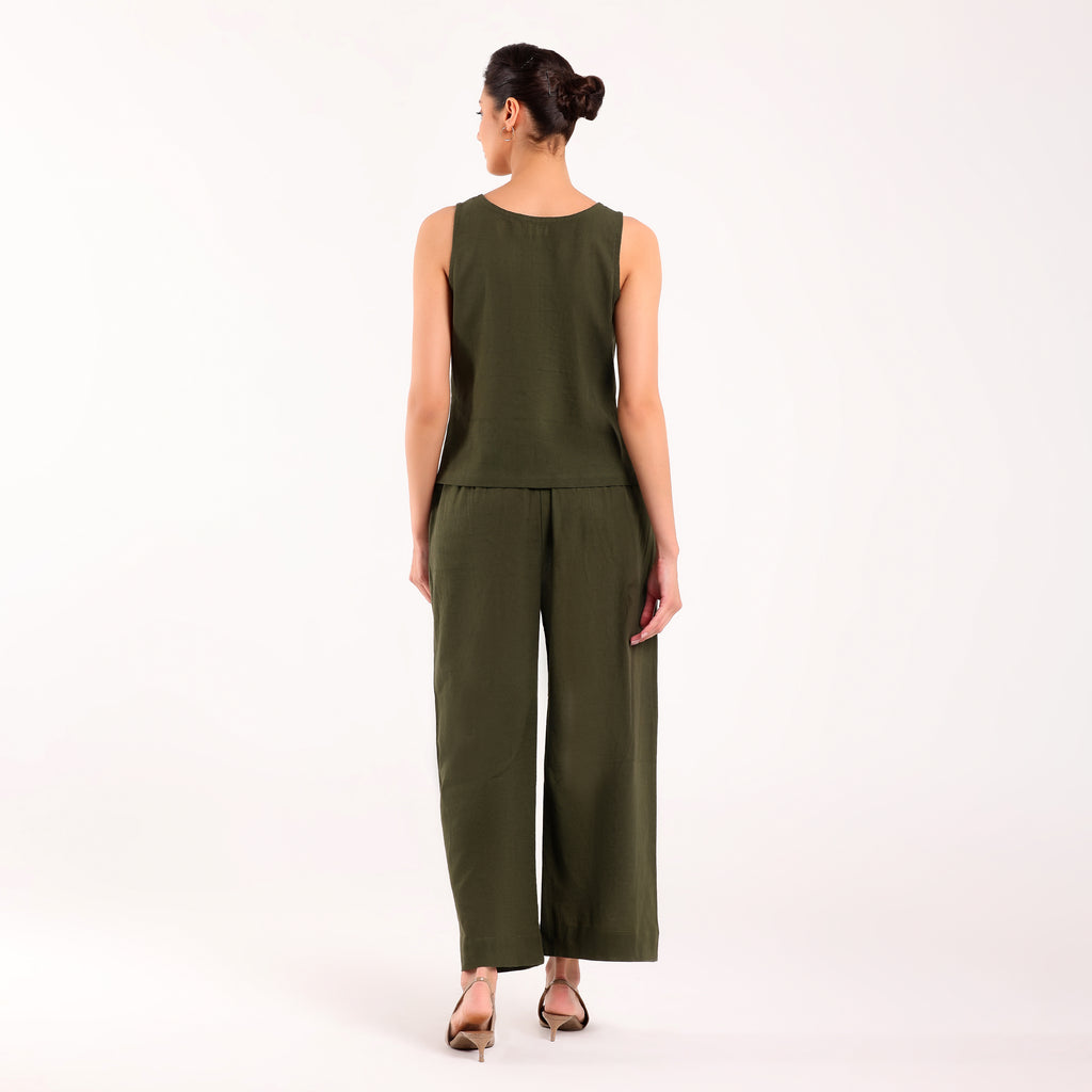 Sukoon- Linen Sleevless Coord Set Olive