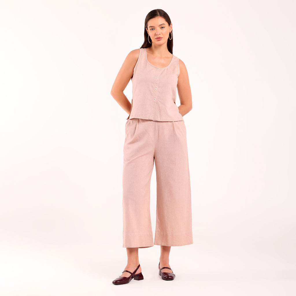 Sukoon- Linen Sleeveless Coord Rose