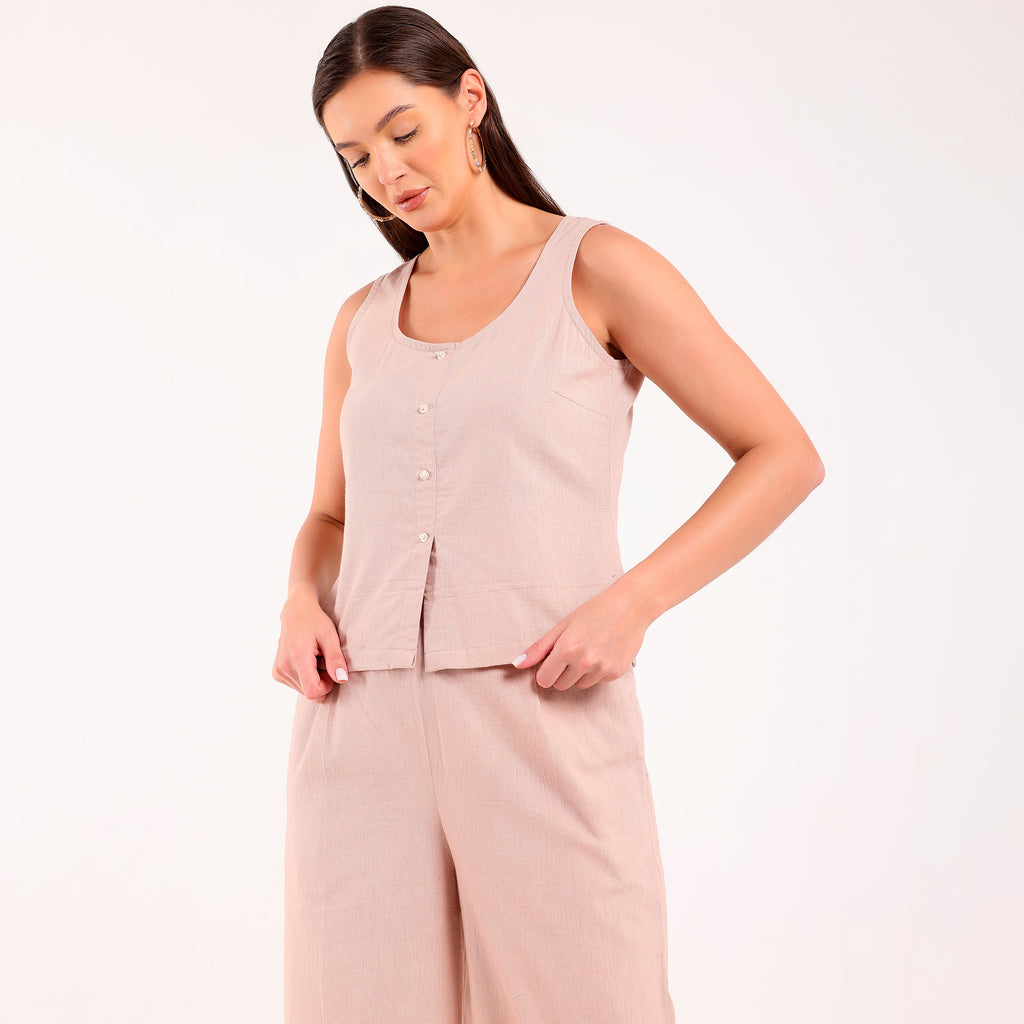 Sukoon- Linen Sleeveless Coord Rose