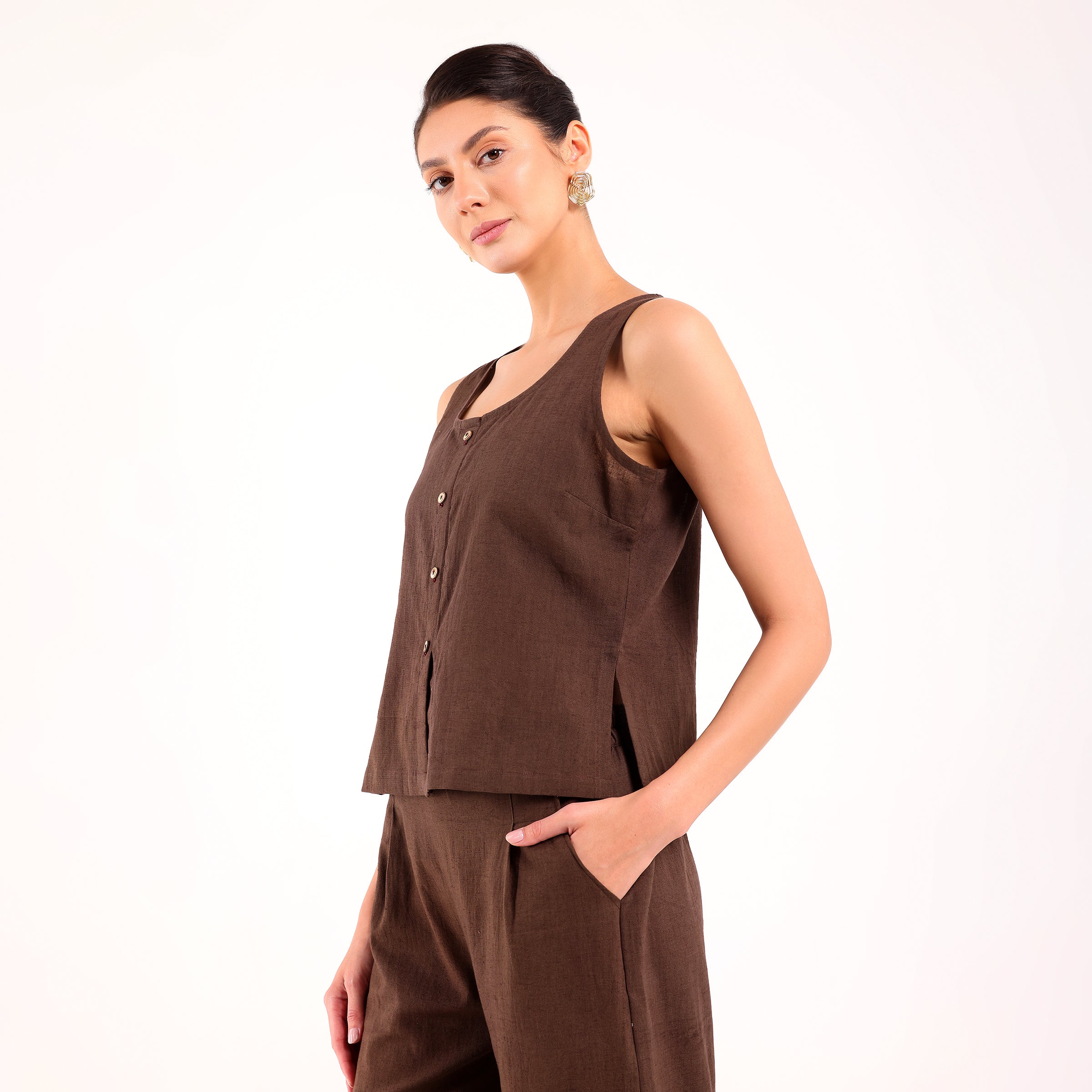 Sukoon- Linen Sleeveless Coord Smoke Grey