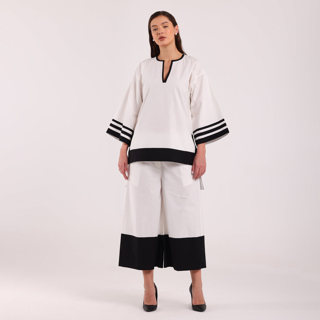 Naya- Black & White Popline Stripped Kurta Set