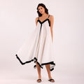 Naya- Balck And White Golden Button Flowy Dress