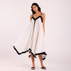 Naya- Balck And White Golden Button Flowy Dress