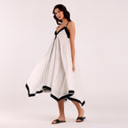 Naya- Balck And White Golden Button Flowy Dress