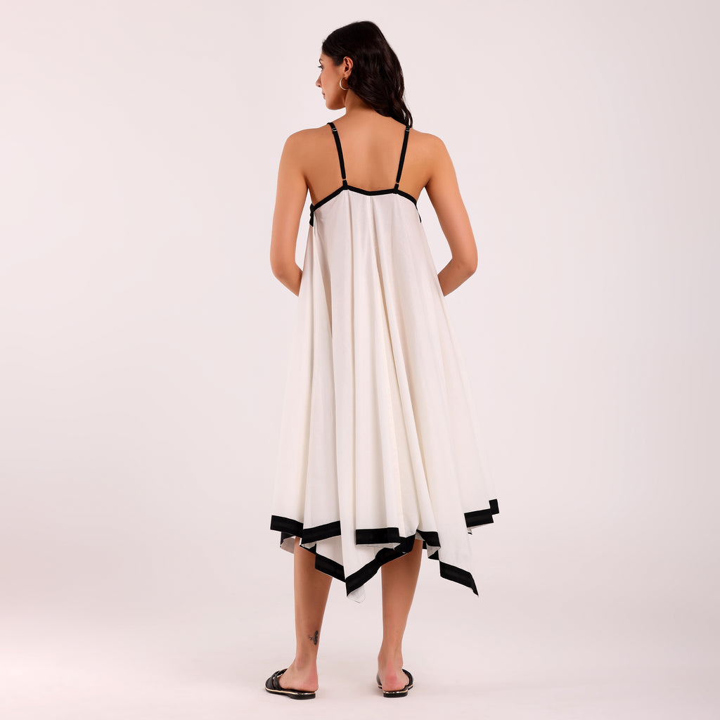 Naya- Balck And White Golden Button Flowy Dress