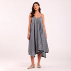 Naya- Grey Golden Button Flowy Dresss