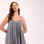 Naya- Grey Golden Button Flowy Dresss