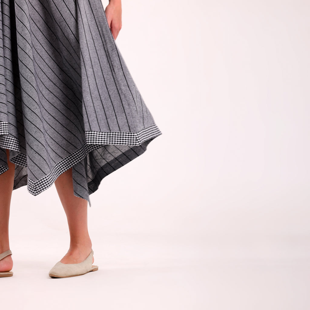 Naya- Grey Golden Button Flowy Dresss