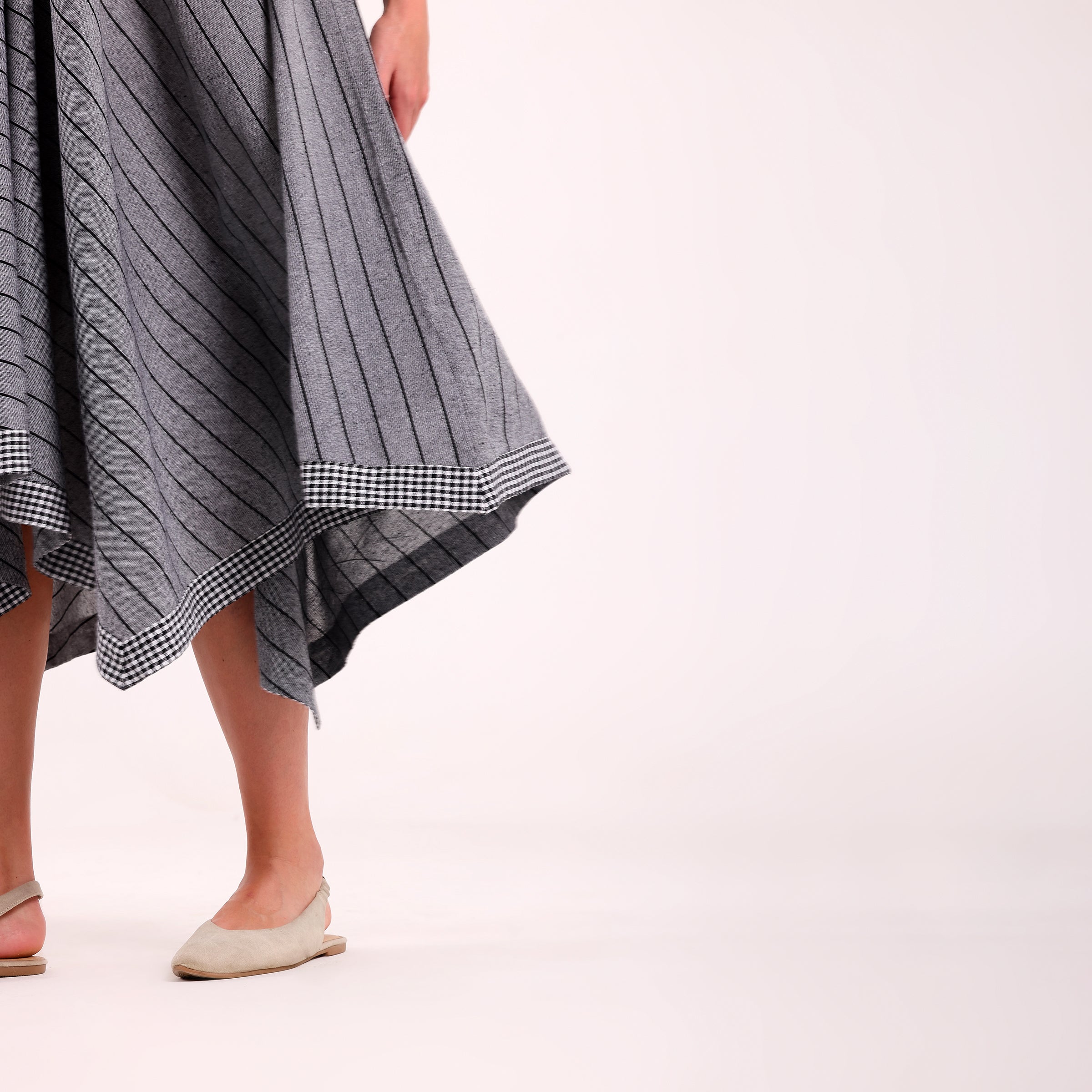 Naya- Grey Golden Button Flowy Dresss