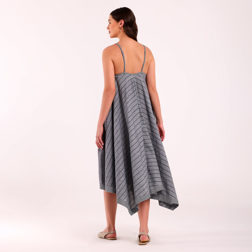 Naya- Grey Golden Button Flowy Dresss