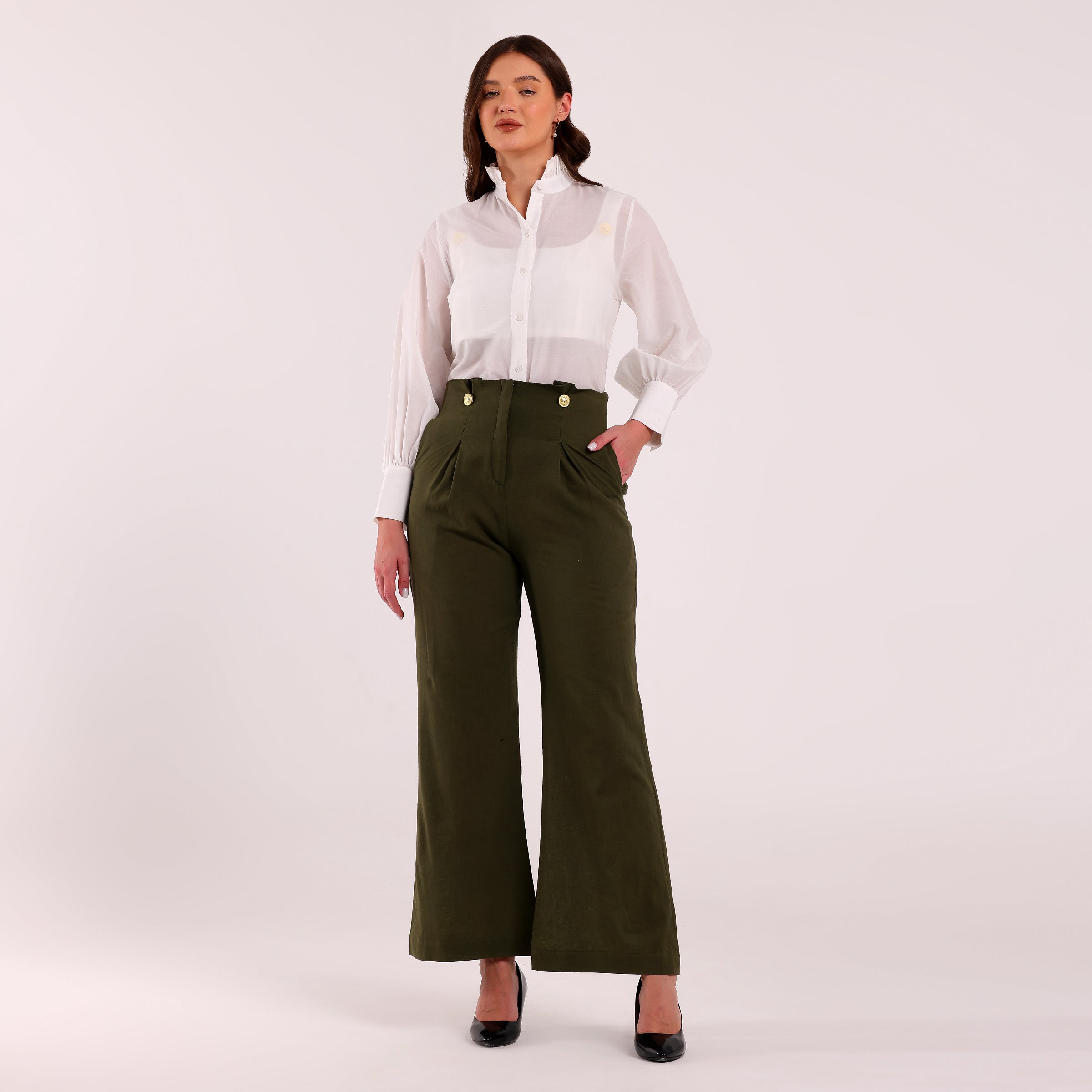Naya- Golden Button Detailed Flared Pant