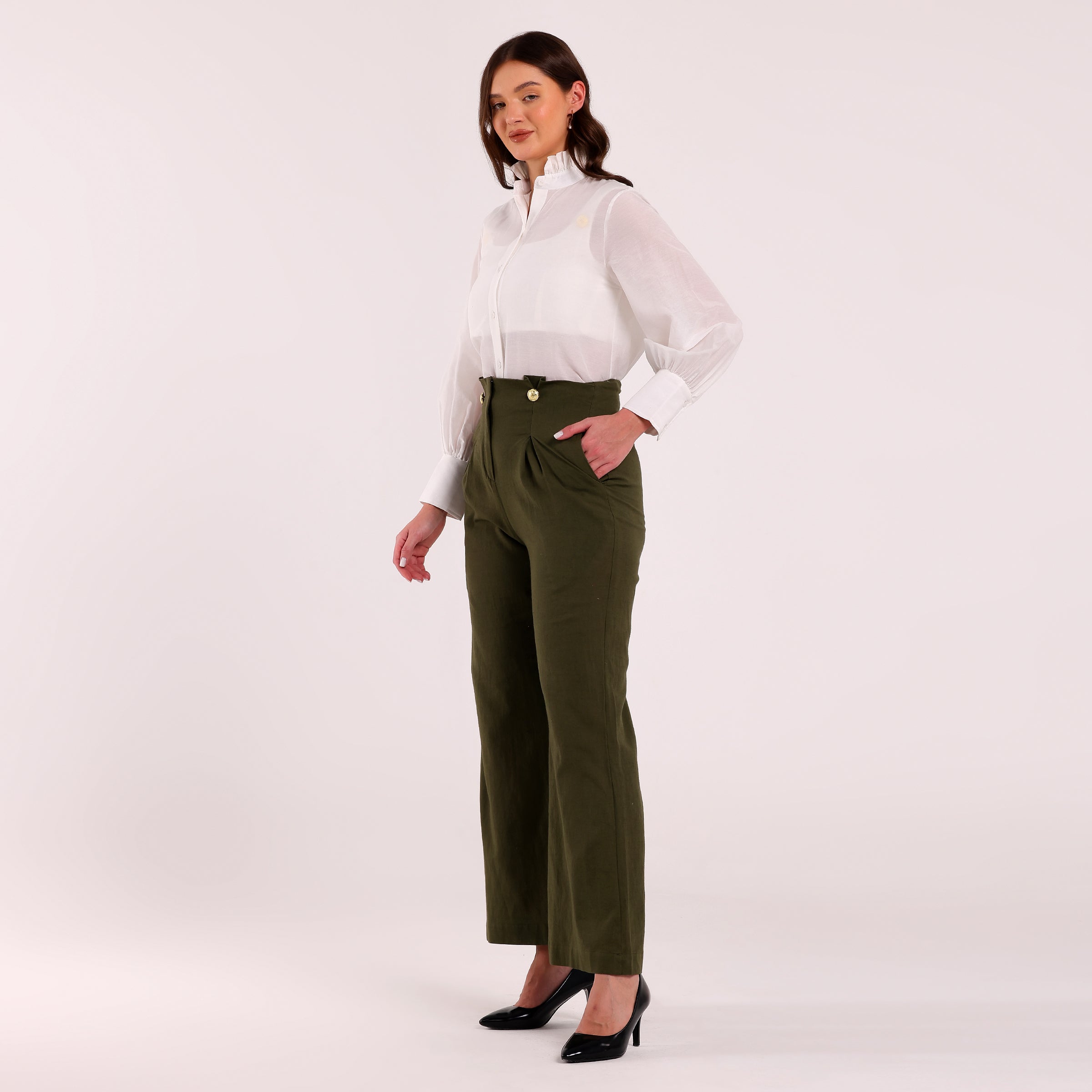 Naya- Golden Button Detailed Flared Pant