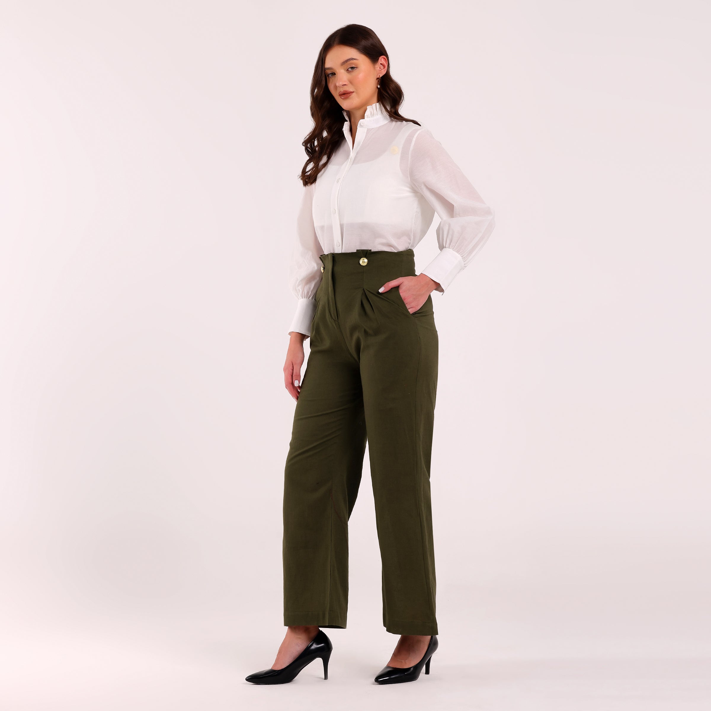 Naya- Golden Button Detailed Flared Pant