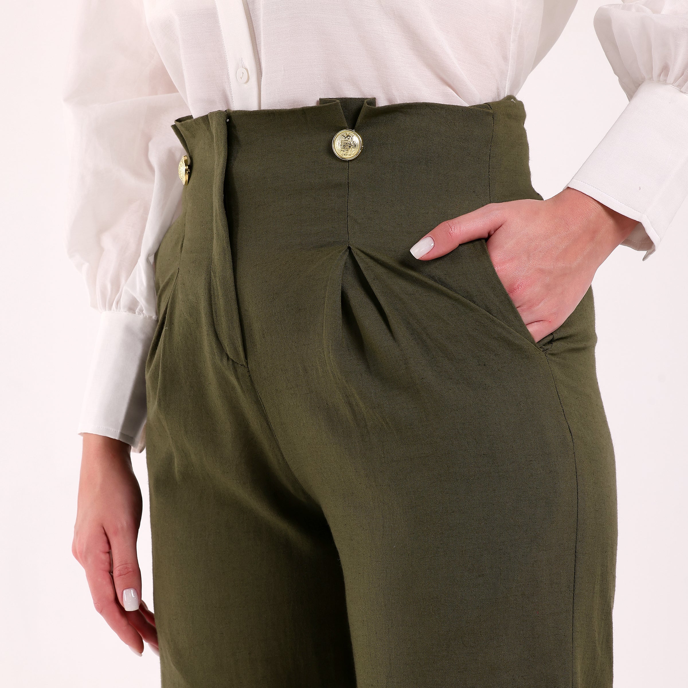 Naya- Golden Button Detailed Flared Pant
