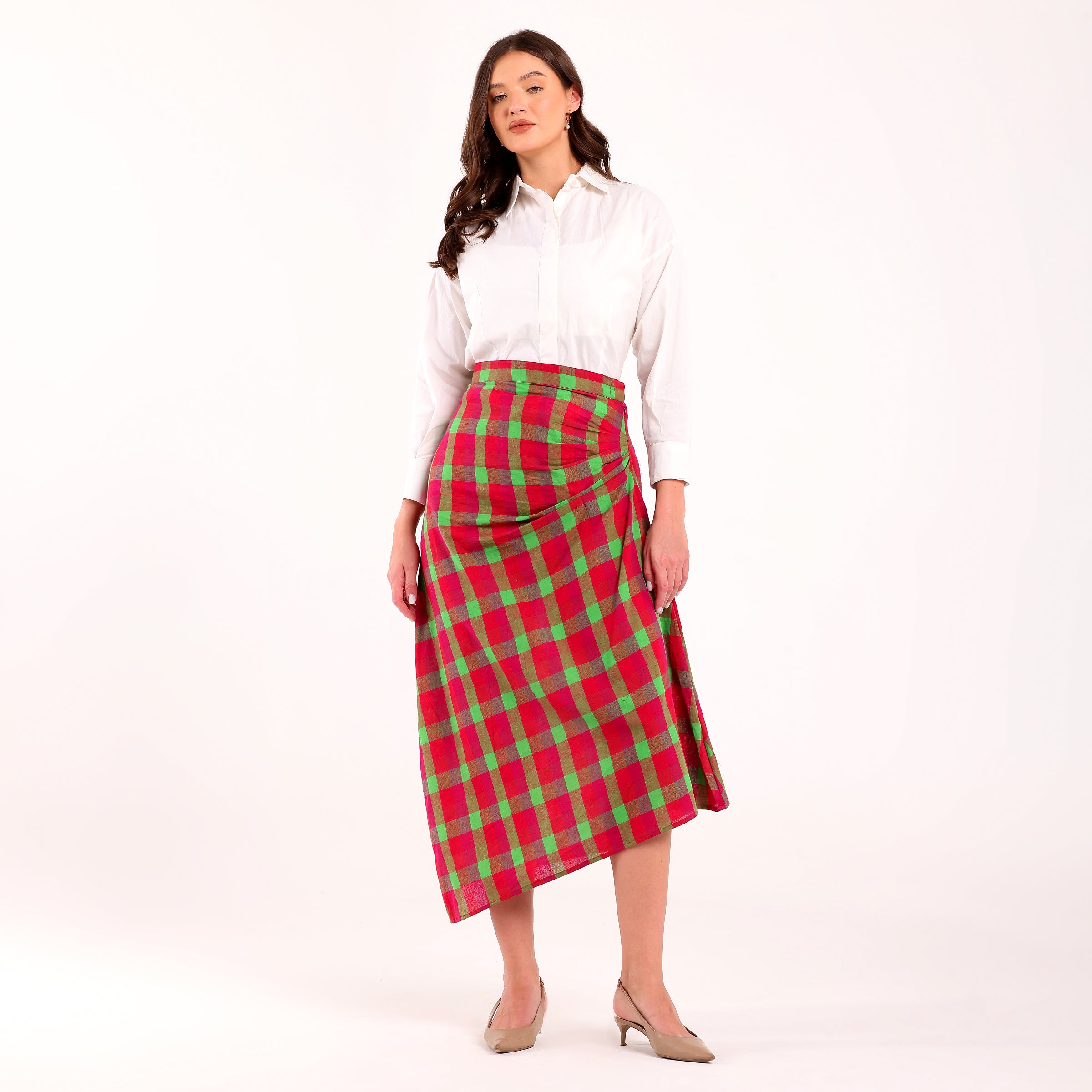 Naya-Colorful Checked Pleated Skirt