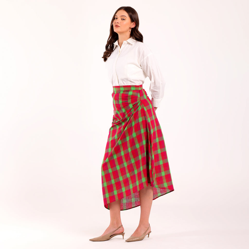 Naya-Colorful Checked Pleated Skirt