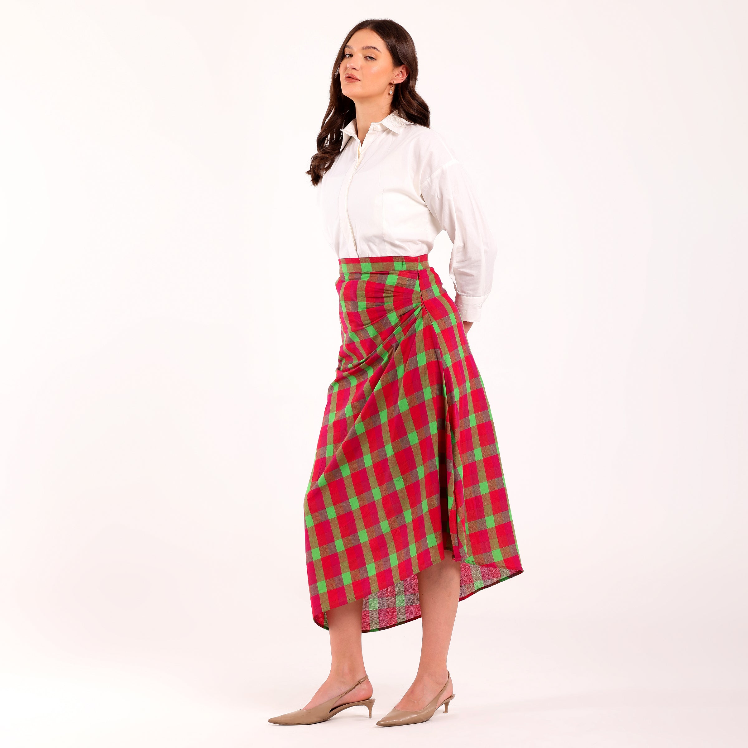 Naya-Colorful Checked Pleated Skirt