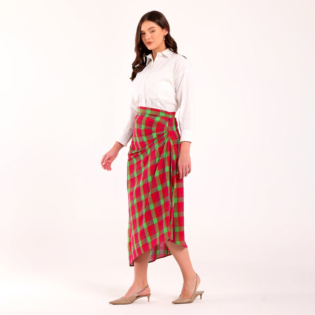 Naya-Colorful Checked Pleated Skirt