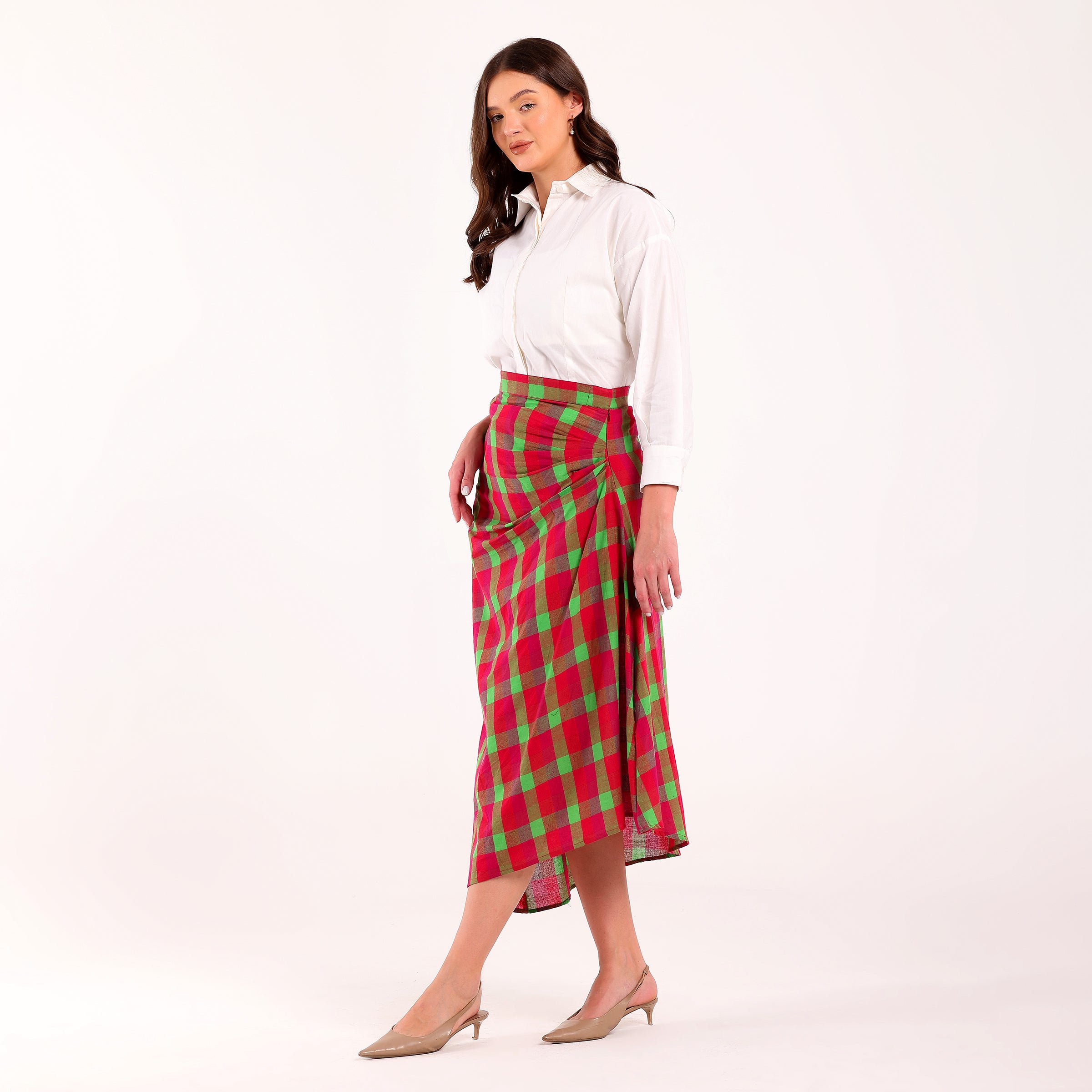 Naya-Colorful Checked Pleated Skirt