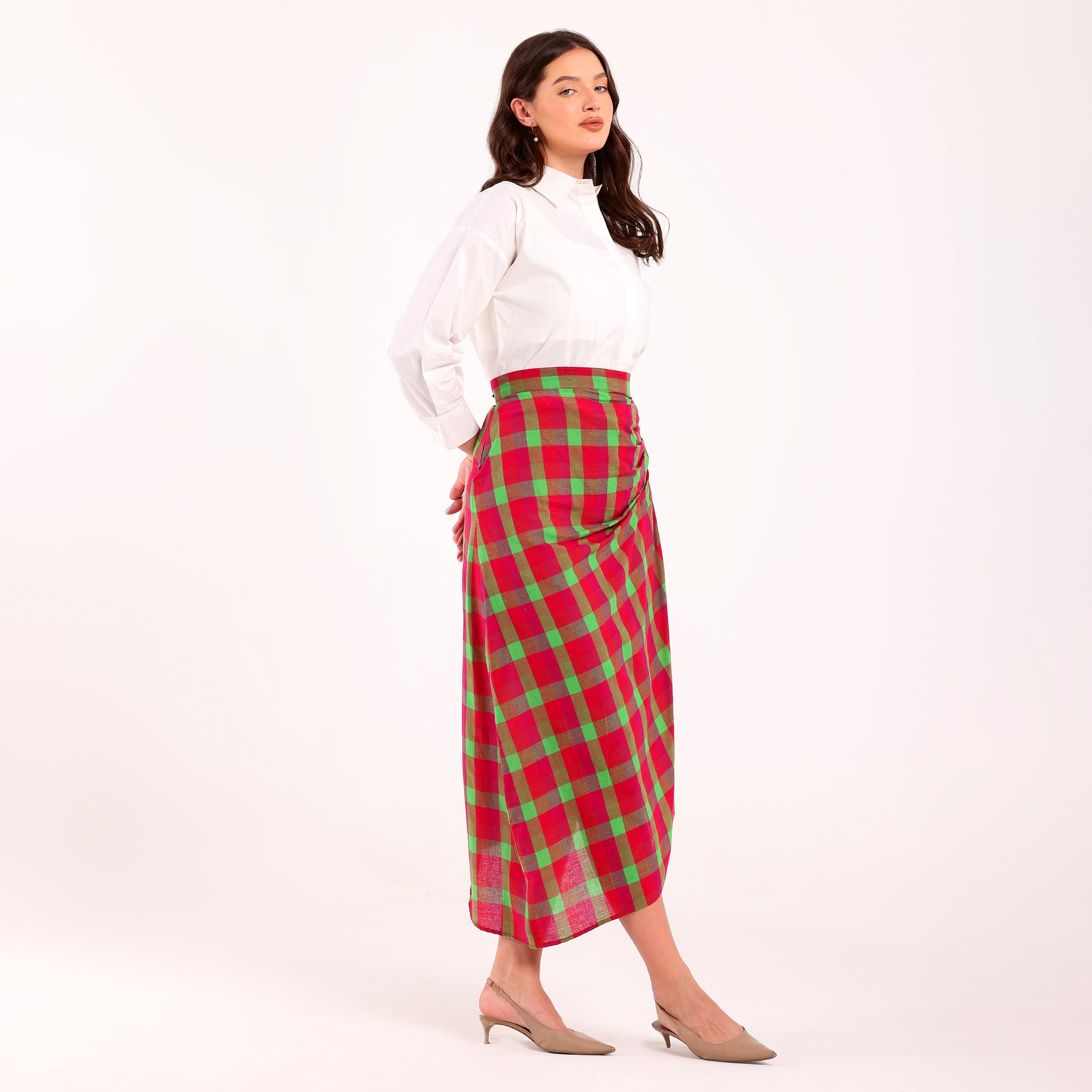 Naya-Colorful Checked Pleated Skirt