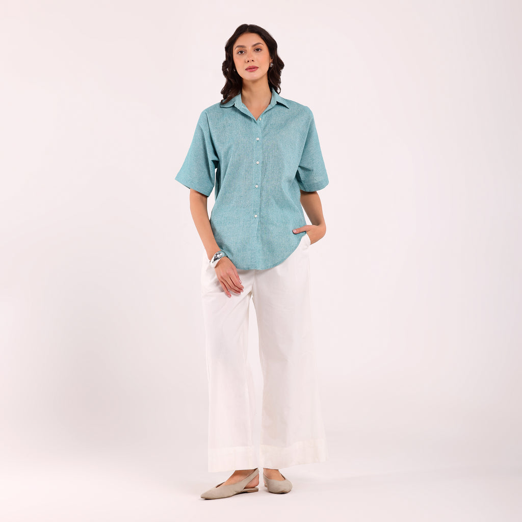 Sukoon- Khadi Textured Shirt Turquoise