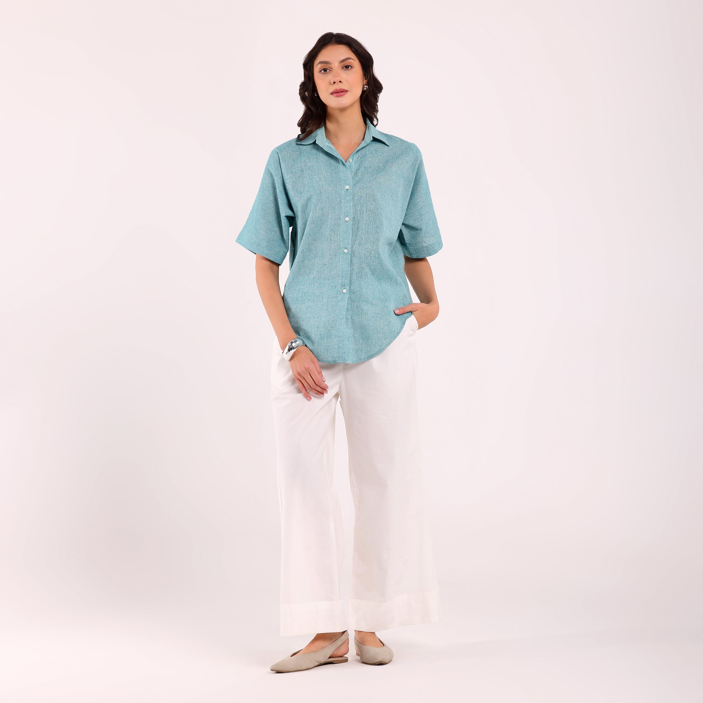 Sukoon- Khadi Textured Shirt Turquoise