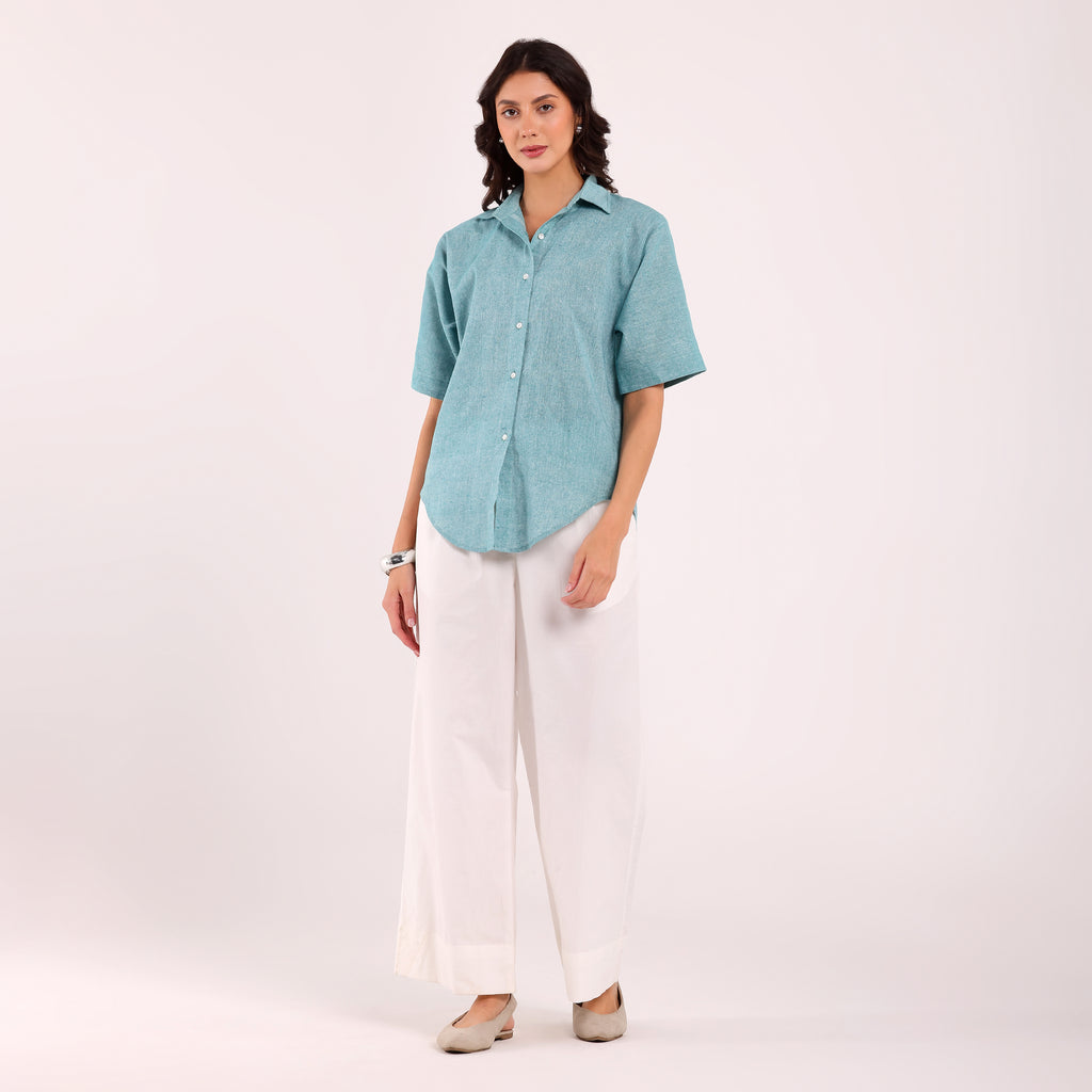 Sukoon- Khadi Textured Shirt Turquoise