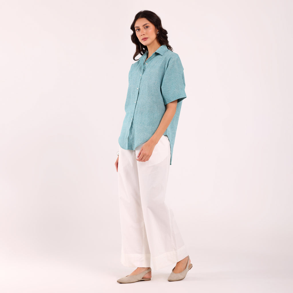Sukoon- Khadi Textured Shirt Turquoise