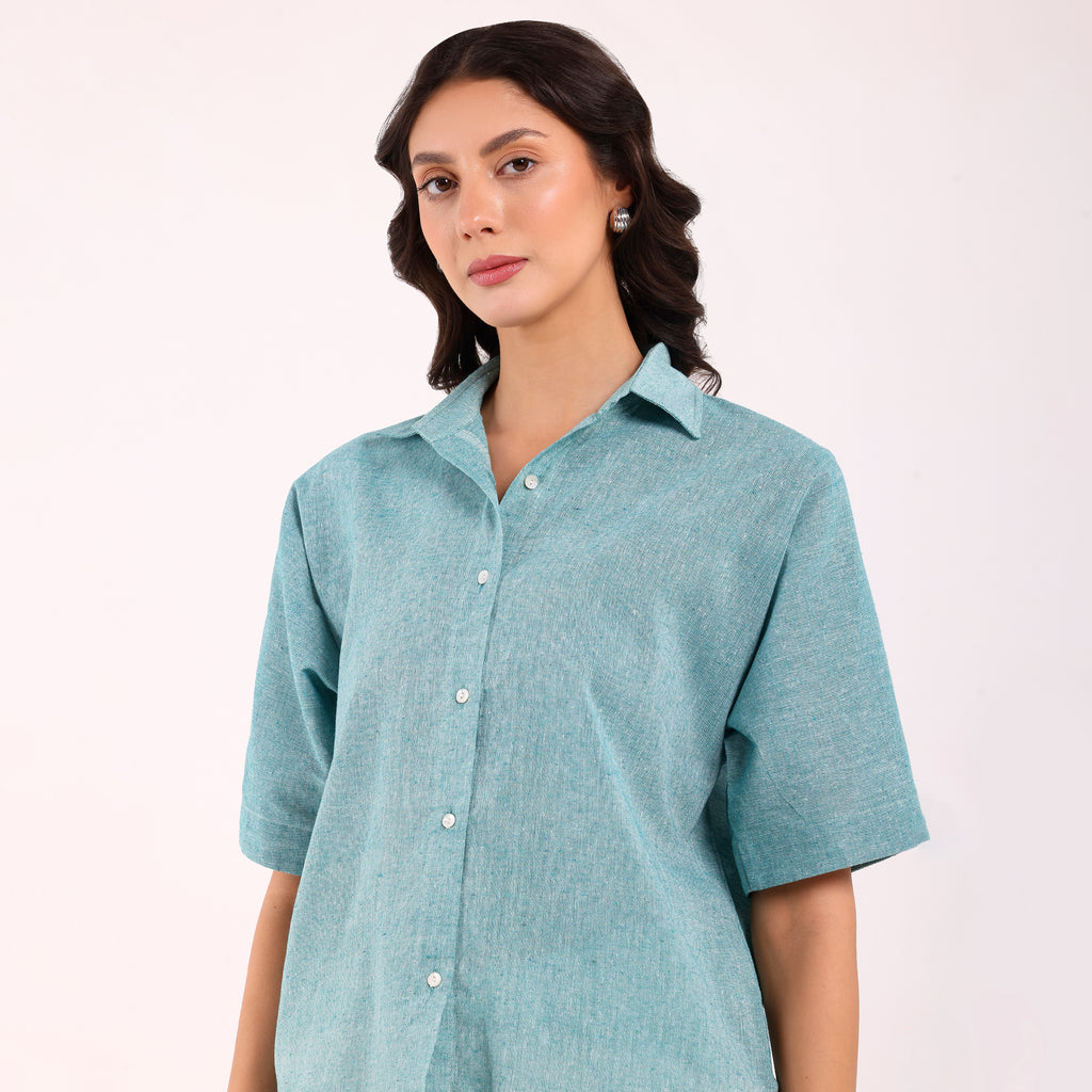 Sukoon- Khadi Textured Shirt Turquoise